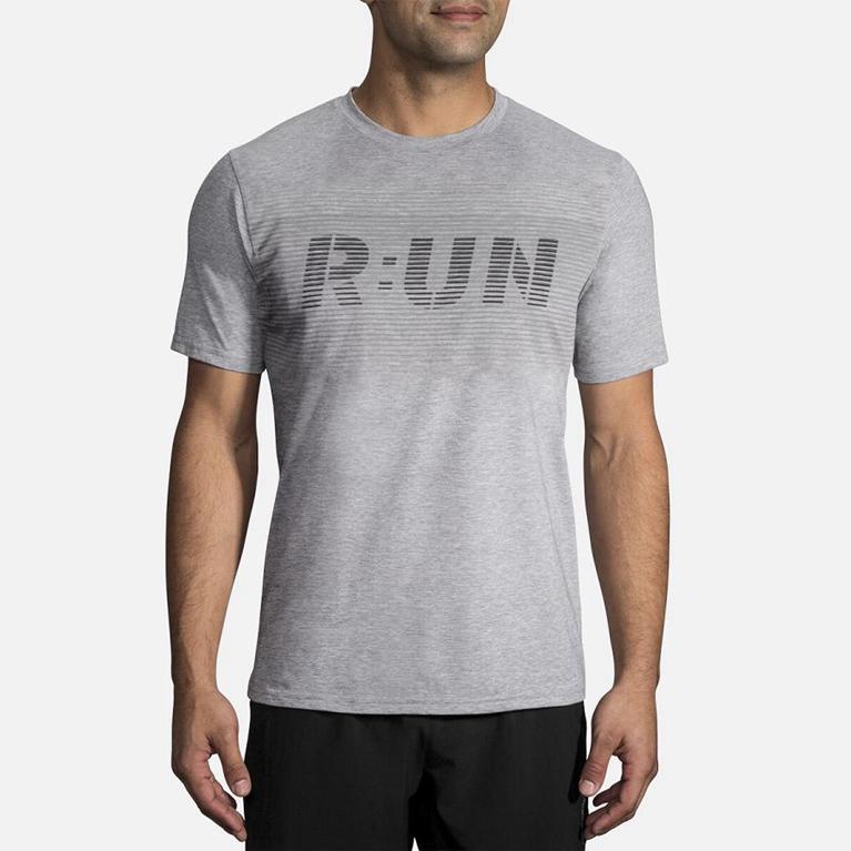 Brooks Distance Graphic Short Sleeve Running Shirt - Men's - Grey (97520-ZBNQ)